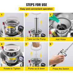 2Gal Stainless Steel Sprayer, Set with 20" Wand& Handle& 3FT Reinforced Hose, Hand Pump Sprayer with Pressure Gauge&Safety Valve, Adjustable Nozzle Suitable for Gardening and Sanitizing