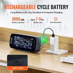 Bostome 9-in-1 air quality monitor showing CO2 and PM2.5 levels on a digital display.