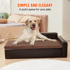 Large black leather dog sofa bed with solid wood frame and integrated storage cabinets.