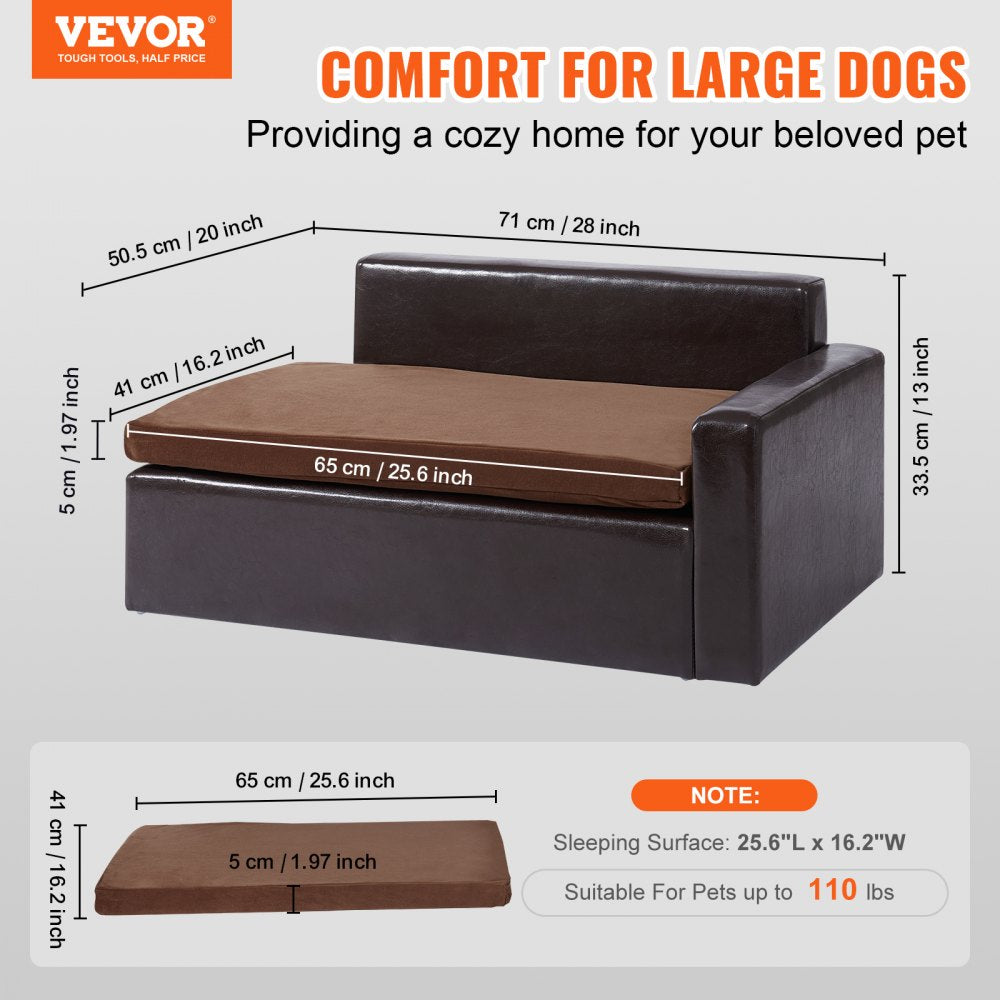 Pet Sofa, Dog Couch for Medium-Sized Dogs and Cats, Soft Leather Dog Sofa Bed, 110 lbs Loading Cat Sofa, Black