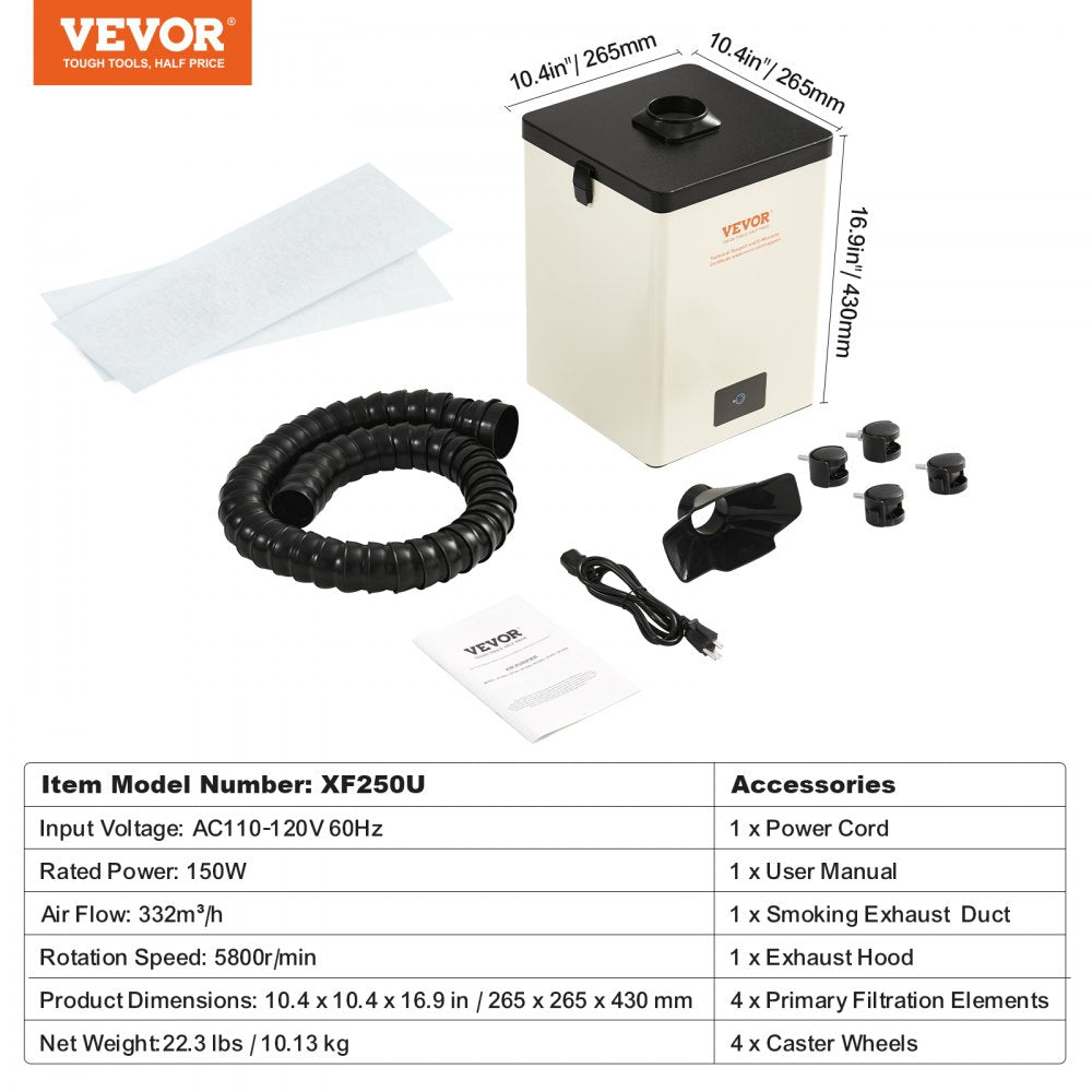 150W Solder Fume Smoke Extractor 3-Stage Filters 332 m³/h Strong Suction