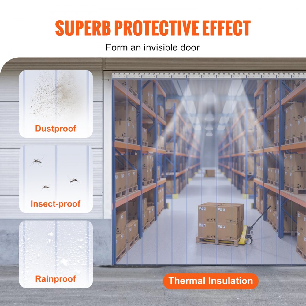 Strip Curtain 16PCS, 96" Height, 96" Width, 0.08" Thickness, Clear Smooth Plastic Door Strips with 50% Overlap, PVC Strip Door Curtain Freezer Curtain for Warehouses, Walk in Freezers, Coolers