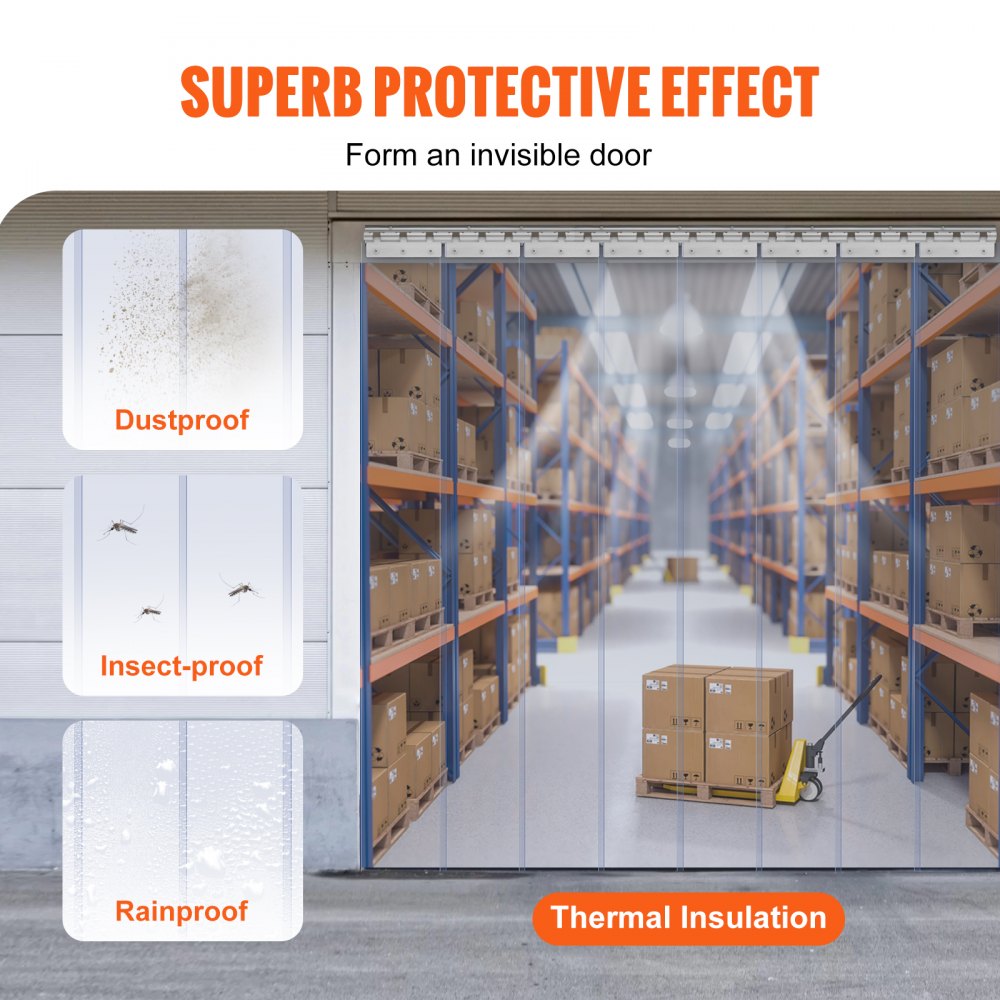 Strip Curtain, 84" Height x 48" Width, 0.08" Thickness, 8PCS Clear PVC Strip Door Curtain, Freezer Curtain, Plastic Door Strips for Walk in Freezers, Coolers & Warehouse Doors, with 50% Overlap