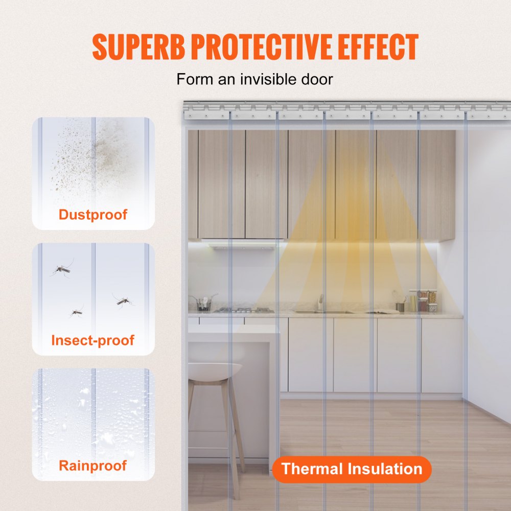 Strip Curtain, 84" Height x 42" Width, 0.08" Thickness, 7PCS Clear PVC Strip Door Curtain, Freezer Curtain, Plastic Door Strips for Walk in Freezers, Coolers & Warehouse Doors, with 50% Overlap