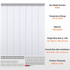 Strip Curtain, 84" Height x 42" Width, 0.08" Thickness, 7PCS Clear PVC Strip Door Curtain, Freezer Curtain, Plastic Door Strips for Walk in Freezers, Coolers & Warehouse Doors, with 50% Overlap