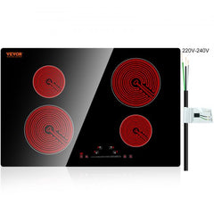 Built in Electric Stove Top, 23.2 x 20.5 inch 4 Burners, 240V Glass Radiant Cooktop with Sensor Touch Control, Timer & Child Lock Included, 9 Power Levels for Simmer Steam Slow Cook Fry