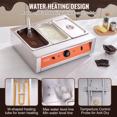 Chocolate Tempering Machine, 26.5 Lbs 3 Tanks Chocolate Melting Pot TEMP Control 86~185℉, 1500W Stainless Steel Electric Commercial Food Warmer For Chocolate/Milk/Cream Melting and Heating