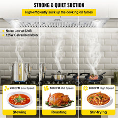 Insert Range Hood, 800CFM 3-Speed, 30 Inch Stainless Steel Built-in Kitchen Vent with Push Button Control LED Lights Baffle Filters, Ducted/Ductless Convertible, ETL Listed