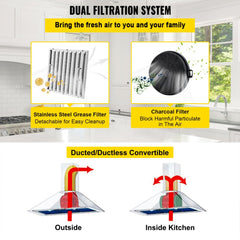 Insert Range Hood, 900CFM 4-Speed, 30 Inch Stainless Steel Built-in Kitchen Vent with Touch & Remote Control LED Lights Baffle Filters, Ducted/Ductless Convertible, ETL Listed