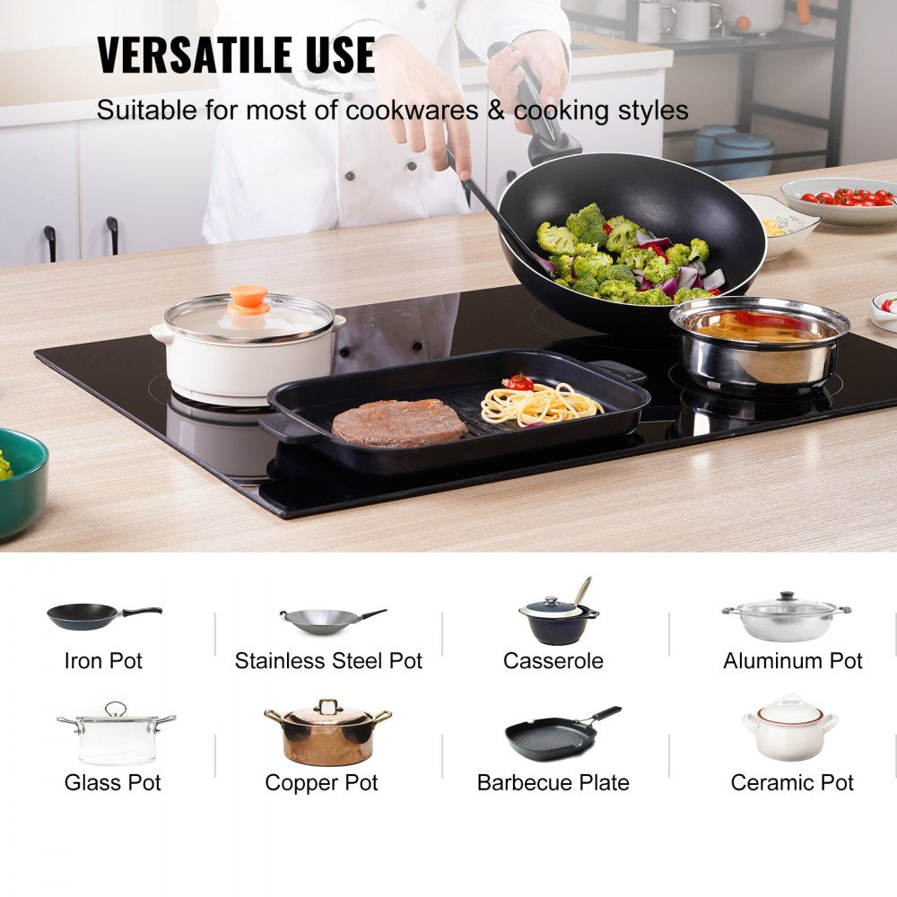 Built in Electric Stove Top, 30.3 x 20.5 inch 4 Burners, 240V Glass Radiant Cooktop with Sensor Touch Control, Timer & Child Lock Included, 9 Power Levels for Simmer Steam Slow Cook Fry