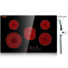 Built in Electric Stove Top, 30.3 x 20.5 inch 5 Burners, 240V Glass Radiant Cooktop with Sensor Touch Control, Timer & Child Lock Included, 9 Power Levels for Simmer Steam Slow Cook Fry