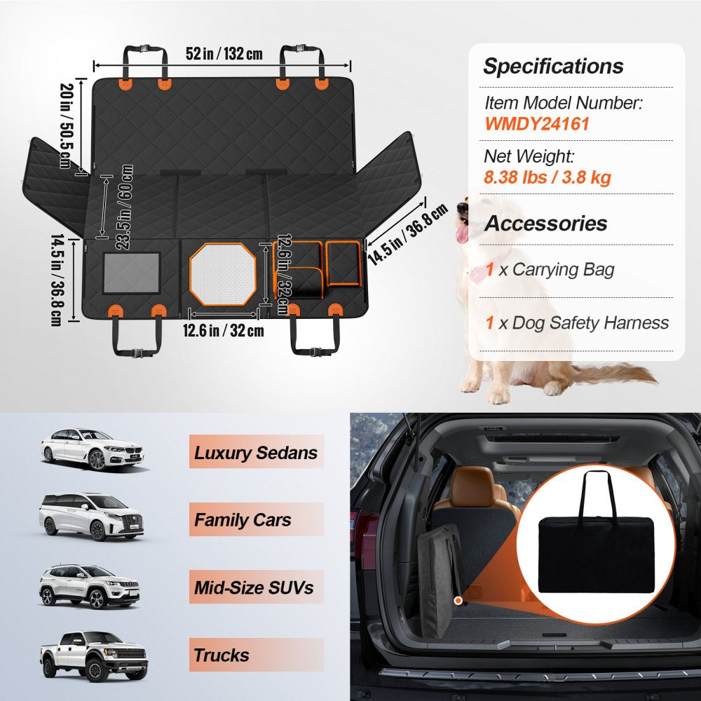 52 x 23.5 in Dog Car Seat Cover for Back Seat Waterproof 600D for Cars