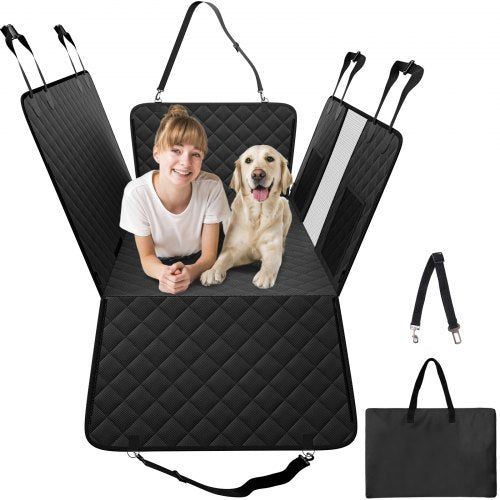 Bostome Dog Car Seat Cover in black, 52x24.8in, waterproof with dual storage pockets.