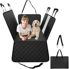 Bostome Dog Car Seat Cover in black, 52x24.8in, waterproof with dual storage pockets.