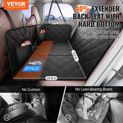 Black waterproof dog car seat cover made of durable 600D Oxford fabric for back seat protection.