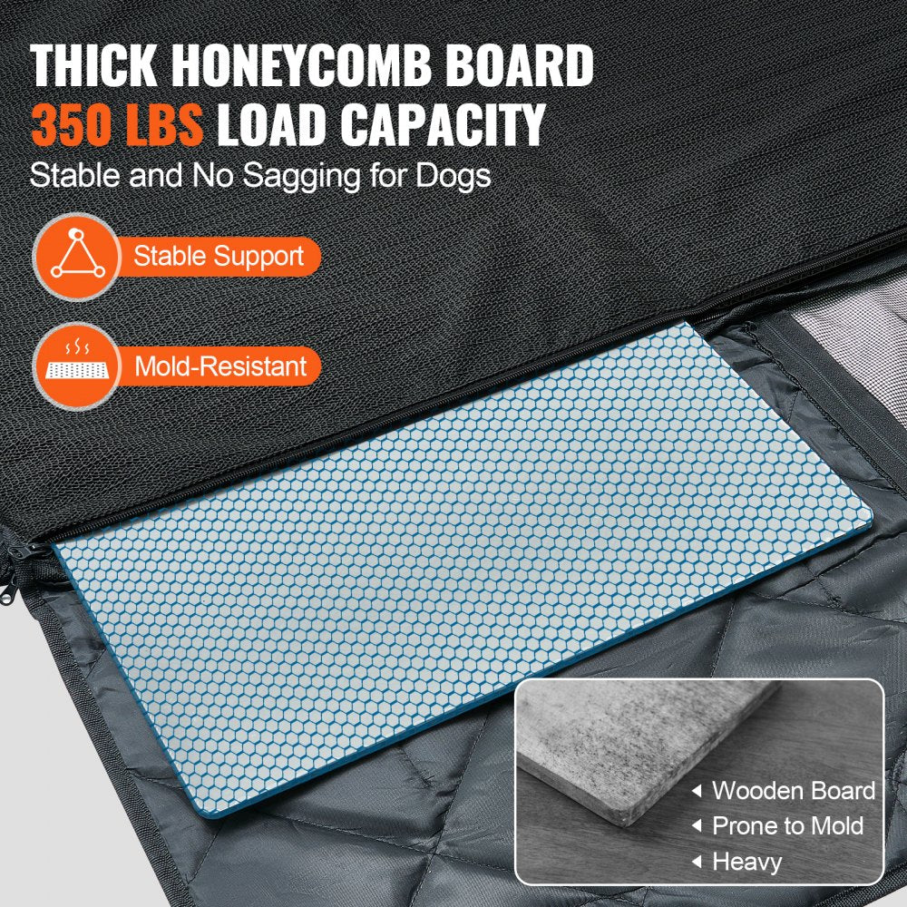 Black waterproof dog car seat cover with honeycomb bottom for stability and protection.