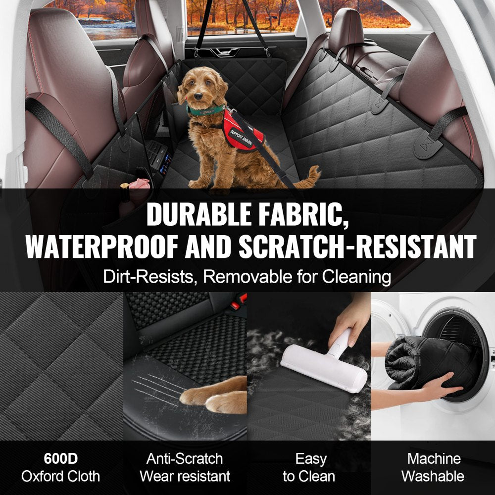 Bostome dog car seat cover in black, made of waterproof 600D Oxford fabric for back seat use.