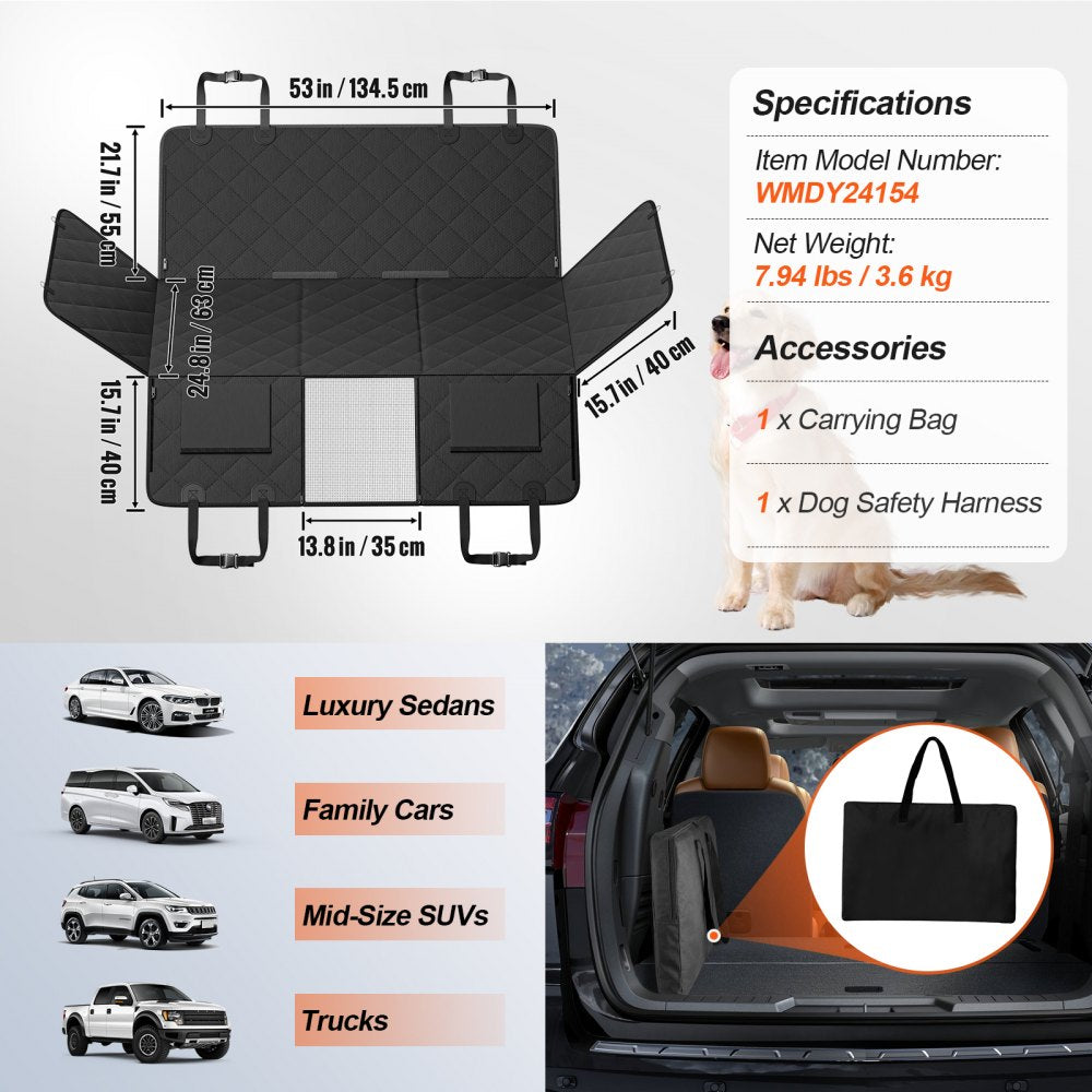 Bostome dog car seat cover in black, made of waterproof 600D Oxford fabric for back seats.