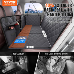 Waterproof 600D dog car seat cover for back seat, 54x24 inches with rigid base and side panels.