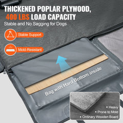 Waterproof 600D dog car seat cover with plywood base, 54x24 inches, for back seat.