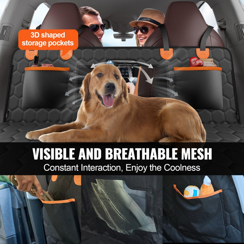 Bostome dog car seat cover in black, waterproof with breathable mesh and storage pockets.