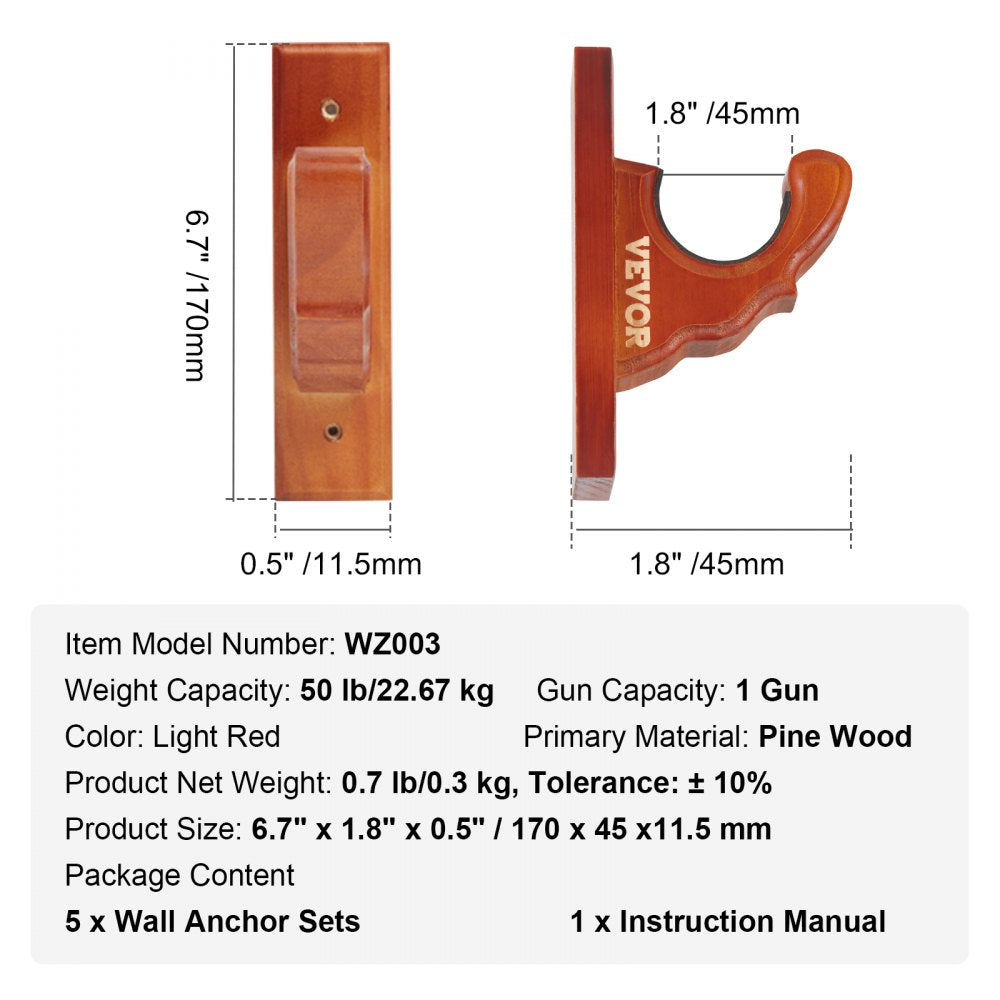 Gun Rack Wall Mount, Horizontal Gun Rack and Shotgun Hooks, Single Gun Storage Display Rack For Wall, Gun Holder with Soft Padding holds Rifles, Shotguns up to 50 lbs