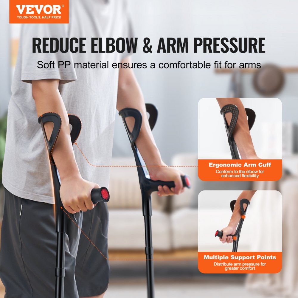 Forearm Crutches 10-Level Height Adjustable Walking Crutches 1 Pair 350LBS