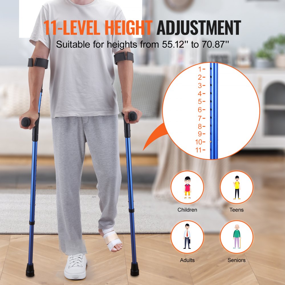 Forearm Crutches Aluminum Walking Crutches with Adjustable Height & Cuffs