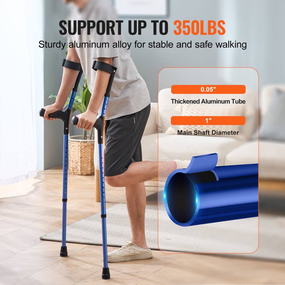 Forearm Crutches Aluminum Walking Crutches with Adjustable Height & Cuffs