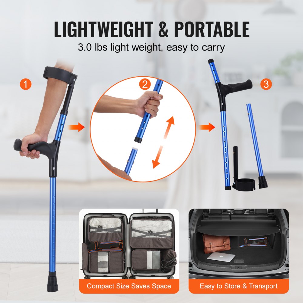 Forearm Crutches Aluminum Walking Crutches with Adjustable Height & Cuffs