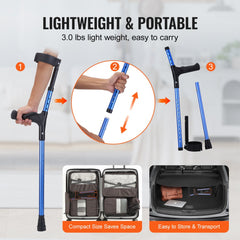 Forearm Crutches Aluminum Walking Crutches with Adjustable Height & Cuffs