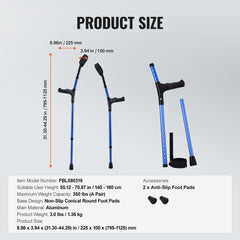 Forearm Crutches Aluminum Walking Crutches with Adjustable Height & Cuffs