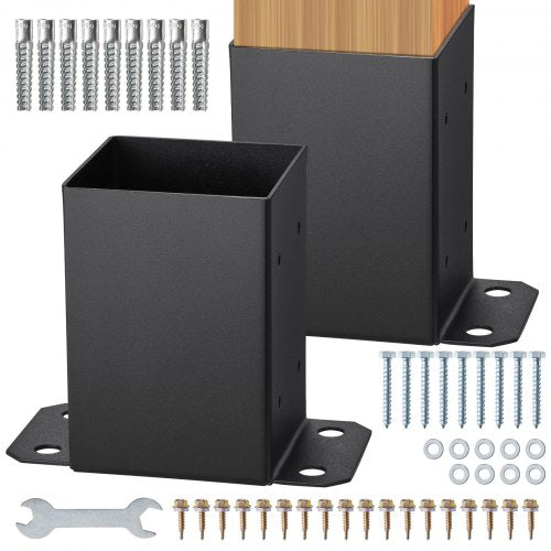 4x4 Post Base 2 Pcs, Inner Size 3.6"x3.6" Post Base Brackets, Heavy Duty Powder-Coated Post Anchor Matte Black Wood Post Brackets for Pavilion Deck Railing Support Deck Base Plate