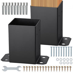 4x4 Post Base 2 Pcs, Inner Size 3.6"x3.6" Post Base Brackets, Heavy Duty Powder-Coated Post Anchor Matte Black Wood Post Brackets for Pavilion Deck Railing Support Deck Base Plate