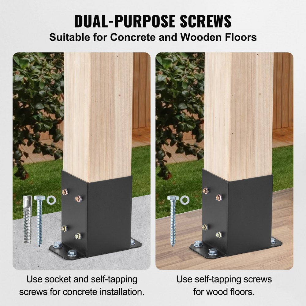 4x4 Post Base 2 Pcs, Inner Size 3.6"x3.6" Post Base Brackets, Heavy Duty Powder-Coated Post Anchor Matte Black Wood Post Brackets for Pavilion Deck Railing Support Deck Base Plate
