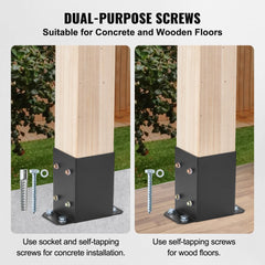 4x4 Post Base 2 Pcs, Inner Size 3.6"x3.6" Post Base Brackets, Heavy Duty Powder-Coated Post Anchor Matte Black Wood Post Brackets for Pavilion Deck Railing Support Deck Base Plate