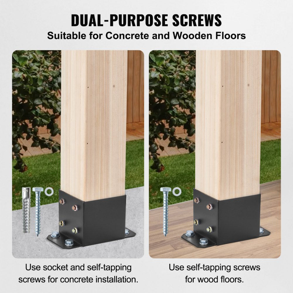 6x6 Post Base 4 Pcs, Inner Size 5.6"x5.6" Post Base Brackets, Heavy Duty Powder-Coated Post Anchor Matte Black Wood Post Brackets for Pavilion Deck Railing Support Deck Base Plate