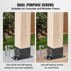 6x6 Post Base 4 Pcs, Inner Size 5.6"x5.6" Post Base Brackets, Heavy Duty Powder-Coated Post Anchor Matte Black Wood Post Brackets for Pavilion Deck Railing Support Deck Base Plate