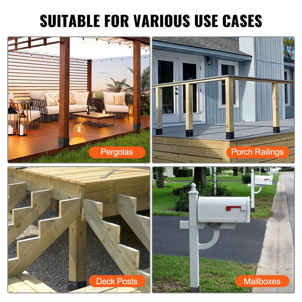 6x6 Post Base 4 Pcs, Inner Size 5.6"x5.6" Post Base Brackets, Heavy Duty Powder-Coated Post Anchor Matte Black Wood Post Brackets for Pavilion Deck Railing Support Deck Base Plate