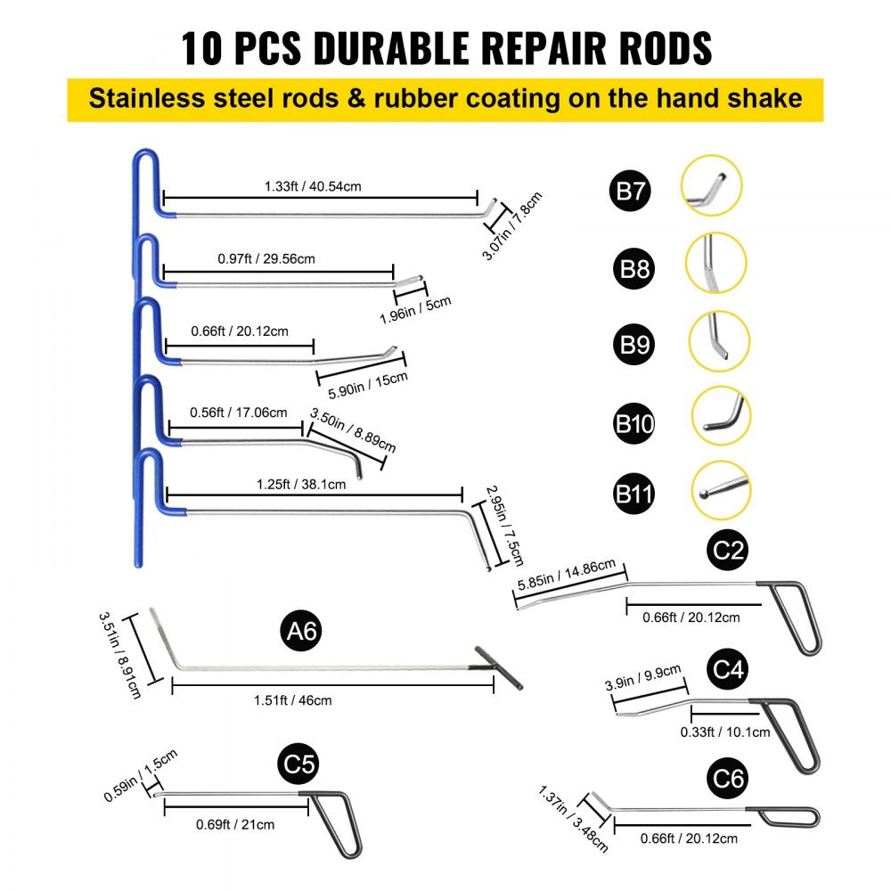 Paintless Dent Removal Rods, 89 PCS Paintless Dent Repair Tools, Golden Lifter Puller Car Dent Repair Kit, Glue Puller Tabs Dent Puller Kit for Auto Dent Removal, Minor Dents, Door Dings