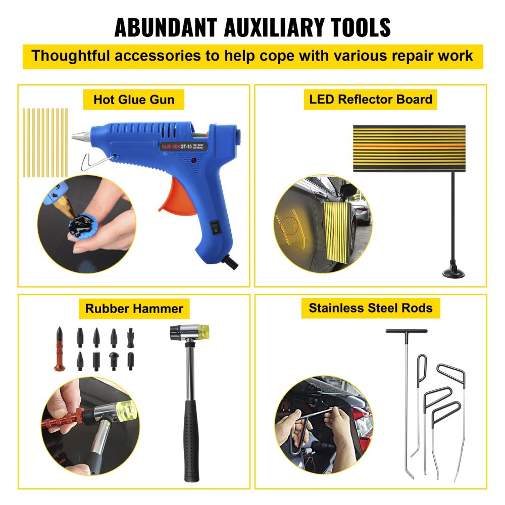 Paintless Dent Removal Rods, 89 PCS Paintless Dent Repair Tools, Golden Lifter Puller Car Dent Repair Kit, Glue Puller Tabs Dent Puller Kit for Auto Dent Removal, Minor Dents, Door Dings