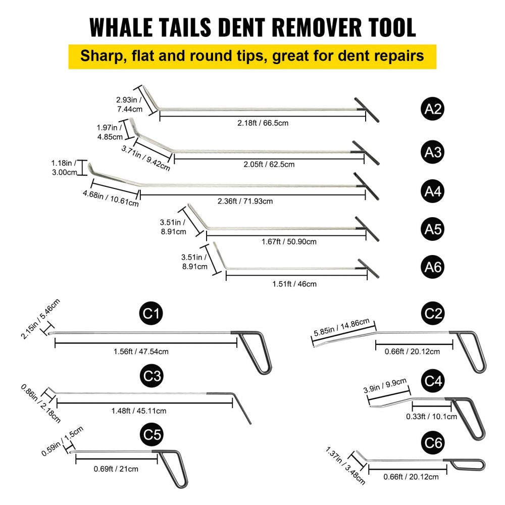 Rods Dent Removal Kit, 21 Pcs Paintless Dent Repair Rods, Stainless Steel Dent Rods, Whale Tail Dent Repair Tools, Professional Hail Dent Removal Tool For Minor Dents, Door Dings And Hail Damage