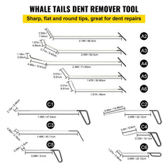 Rods Dent Removal Kit, 21 Pcs Paintless Dent Repair Rods, Stainless Steel Dent Rods, Whale Tail Dent Repair Tools, Professional Hail Dent Removal Tool For Minor Dents, Door Dings And Hail Damage