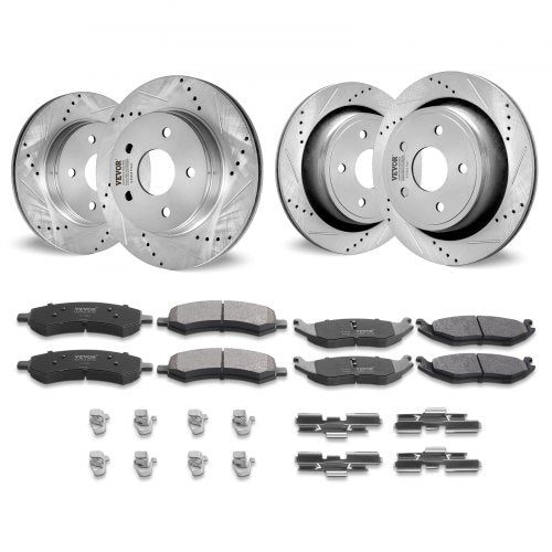 Drilled Slotted Front and Rear Brake Rotors Pads Kit for Dodge Ram 1500