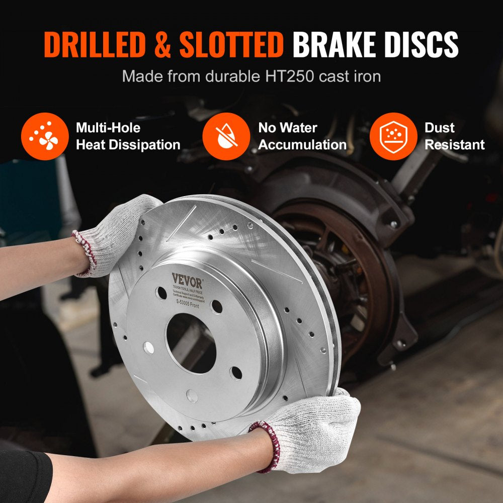 Drilled Slotted Front and Rear Brake Rotors Pads Kit for Dodge Ram 1500