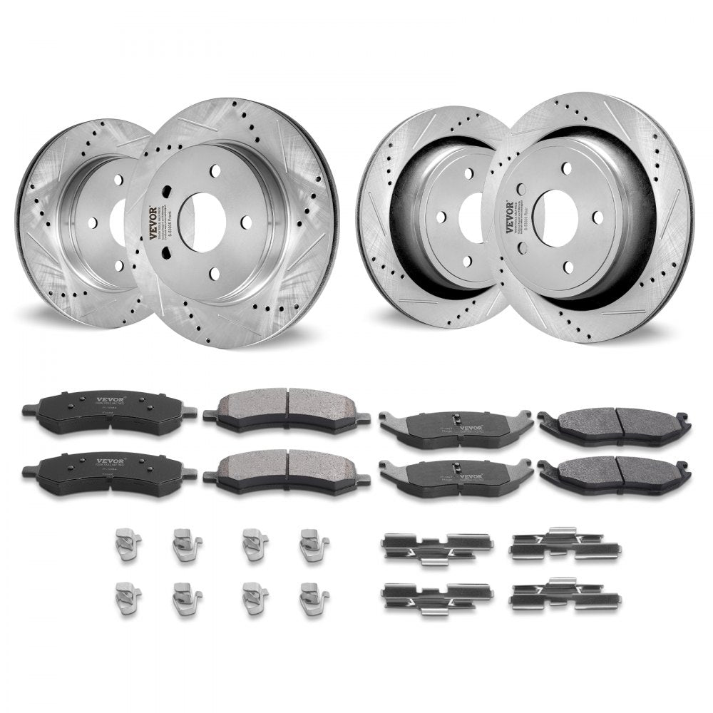 Drilled Slotted Front and Rear Brake Rotors Pads Kit for Dodge Ram 1500
