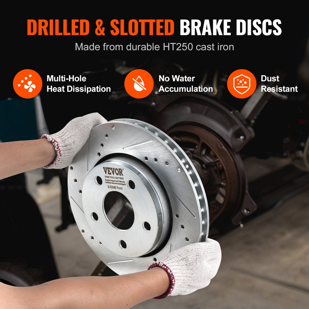 Drilled Slotted Front&Rear Brake Rotors Pads Kit for 07-2017 Jeep Wrangler