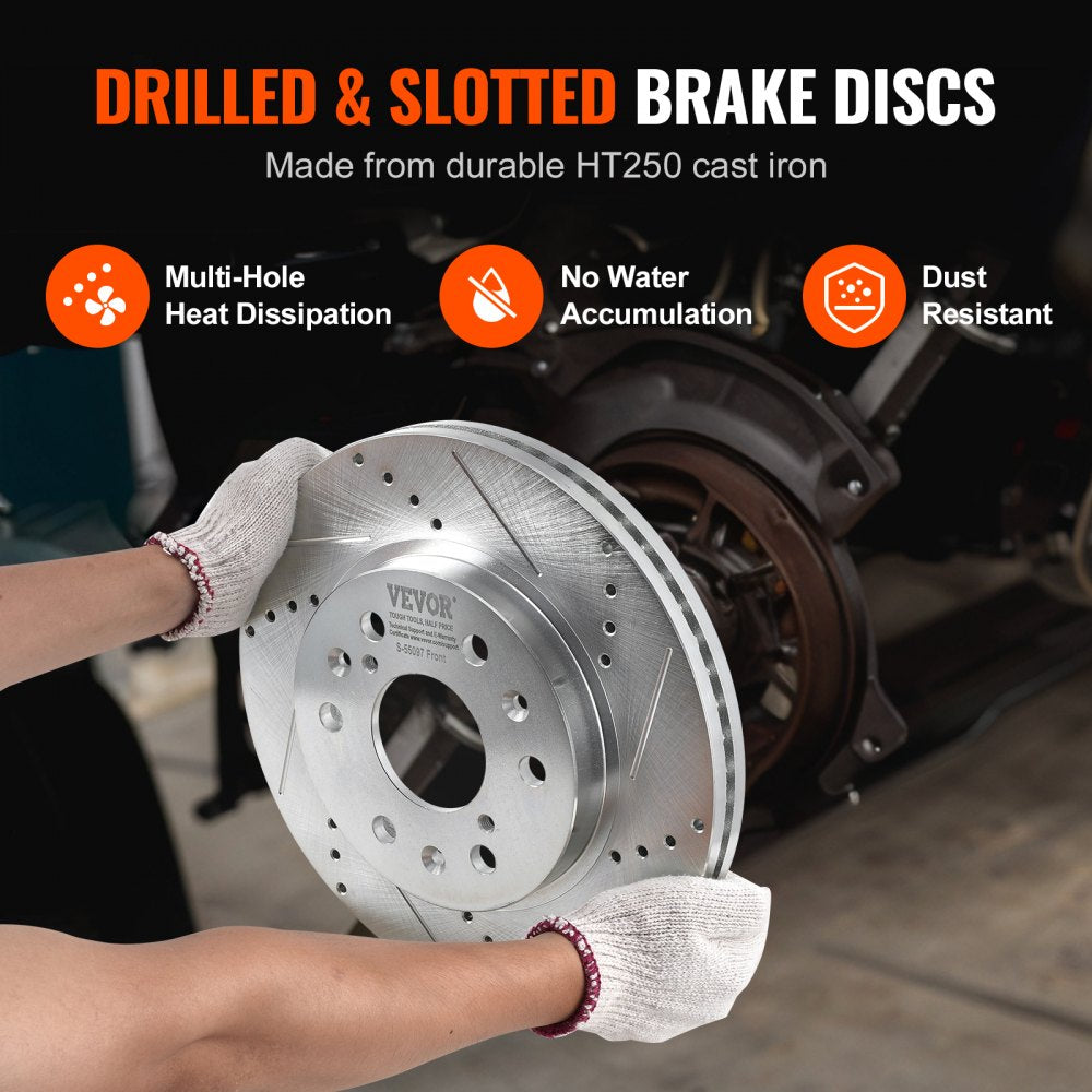Drilled Slotted Front Rear Brake Rotors Pads Kit for Chevy Silverado GMC
