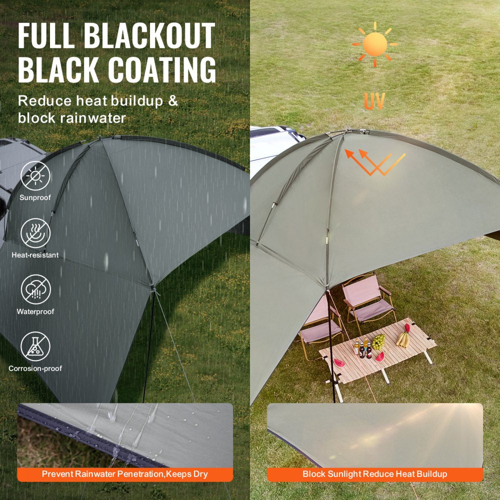 Vehicle Awning, Large 10` x 7` Shade Coverage Car Side Awning, PU2000mm UV50+ Car Awning with Extended Side Canopies and Portable Storage Bag, Suitable for Truck, SUV, Van, Campers