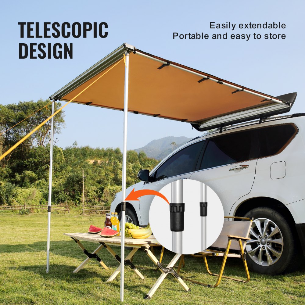 Car Side Awning, Large 4.6`x6.6` Shade Coverage Vehicle Awning, PU3000mm UV50+ Retractable Car Awning with Waterproof Storage Bag, Suitable for Truck, SUV, Van, Campers